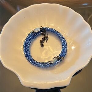 Hand Crafted Blue Beaded Bracelet with Seahorse Charm